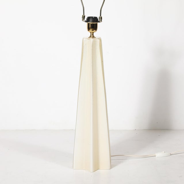 Pair of Modernist Hand Blown Murano Pearlescent Sculptural X-Form Table Lamps For Sale - Image 10 of 18