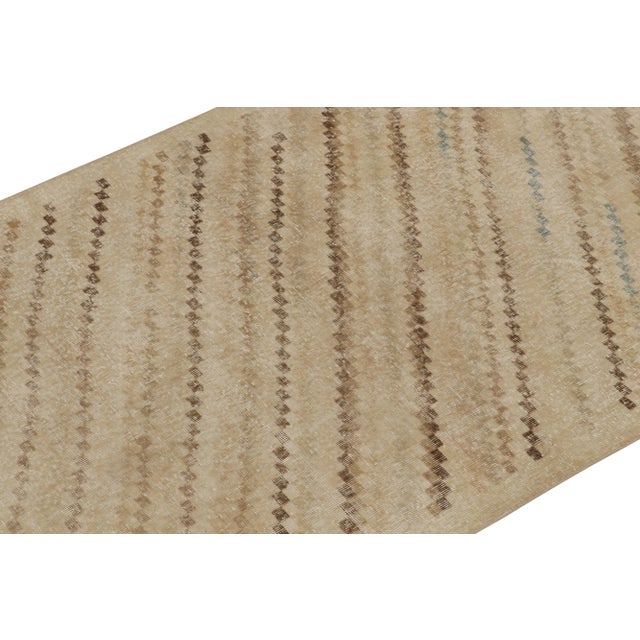 Rug & Kilim 1960s Vintage Distressed Rug in Beige-Brown Geometric Pattern For Sale - Image 4 of 7