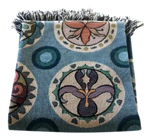 Arts and Crafts-Style "Butterfly Garden" in Denim Blue Jacquard Woven Throw