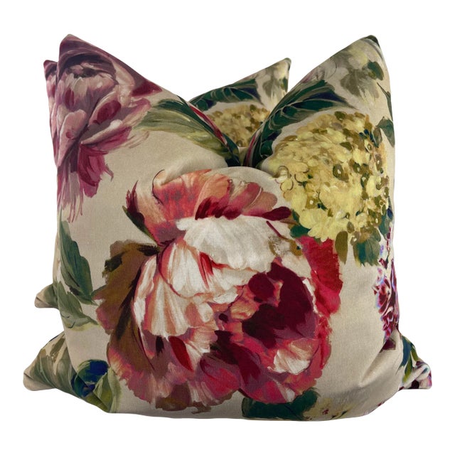 Prestigious Textiles "Grand Palais Fountainbleau Velvet" in Ruby 22" Pillows-A Pair For Sale