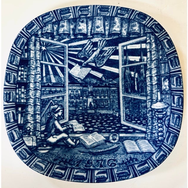 Mid-Century Modern Set of 5 Swedish Blue and White Rorstrand Christmas Plates For Sale - Image 3 of 6