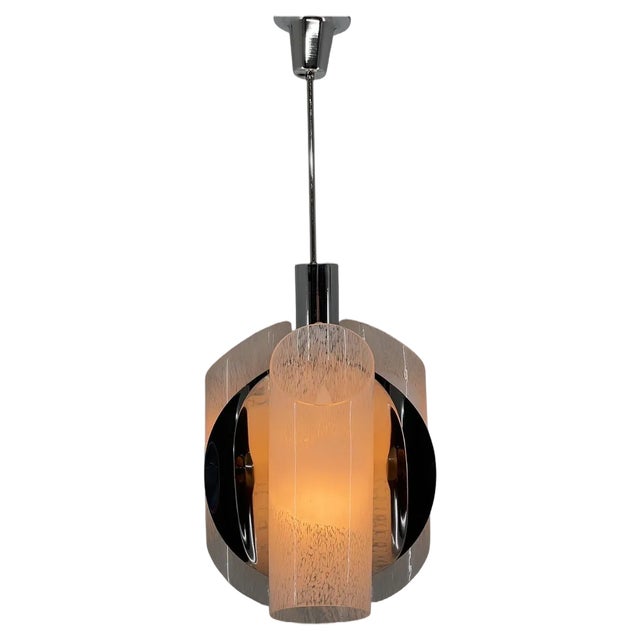 Mid-Century Chrome & Murano Glass Chandelier, Italy, 1970s For Sale
