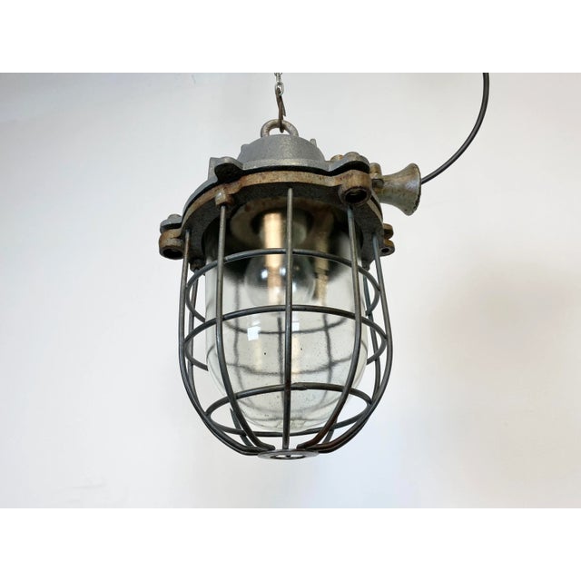 Gray Industrial Grey Cast Iron Cage Pendant Light, 1960s For Sale - Image 8 of 14