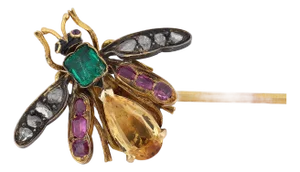 Early 20th Century Victorian Gemstone Diamond 18k Yellow Gold Enamel Bug Pin