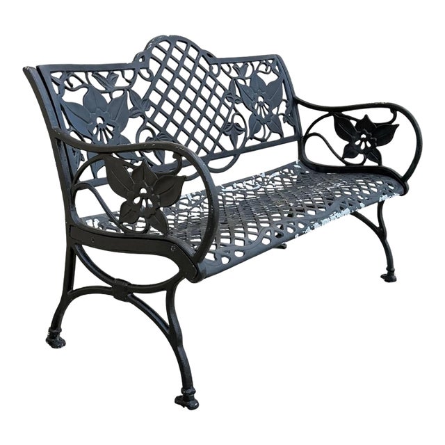 Mid 20th Century Contemporary Art Nouveau Style Cast Aluminum Garden Patio Garden Bench Loveseat For Sale