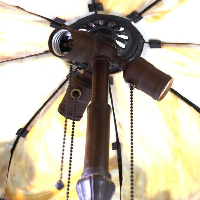 Glass Antique Bradley & Hubbard Attr Arts & Crafts 8 Panel Slag Glass Table Lamp C1920 For Sale - Image 7 of 10