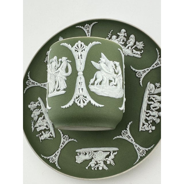 Ceramic 1940s Wedgwood Celadon Demitasse Cup & Saucer – Neoclassical Bas-Relief Sage Green Porcelain For Sale - Image 7 of 11