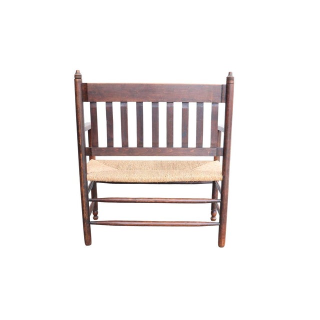 Antique Dutch Arts and Crafts Wooden Bench with Woven Rush Seat, 1900 For Sale - Image 9 of 14
