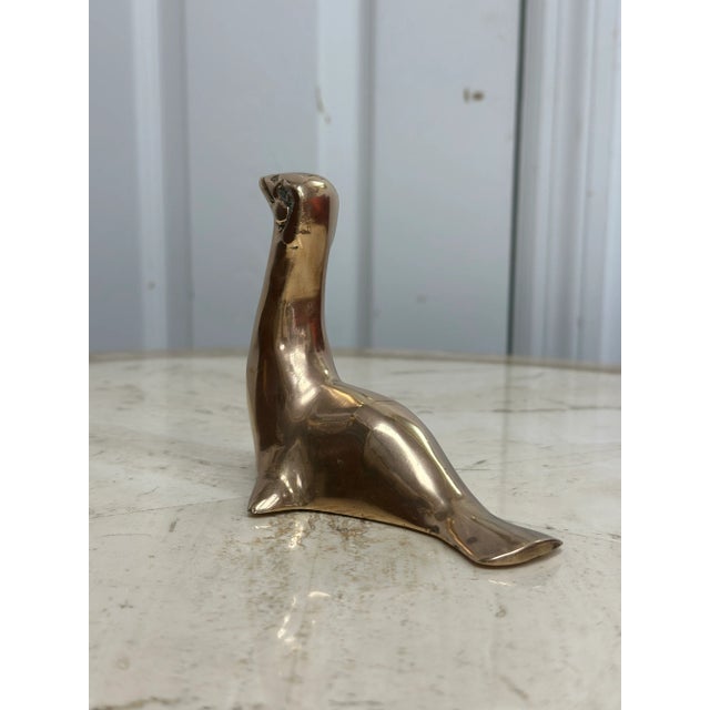 Vintage Brass Seal Figurine Paperweight For Sale - Image 4 of 7