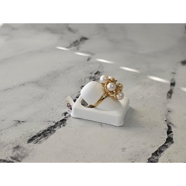 Pearl Cluster Ring with Diamond Accent 14k Yellow Gold, Size 4 For Sale - Image 4 of 5