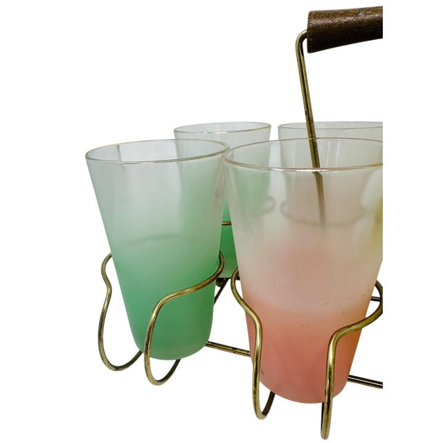 Gold 1960's Mid-Century Blendo Frosted Glassware Set With Caddy, Set of 8 Highball Glasses, MCM Barware For Sale - Image 8 of 12
