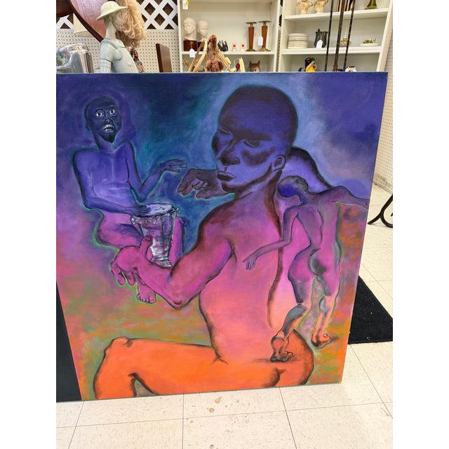 1970s Jj Cruz Original Oil Painting on Canvas Listed Artist 36x47 For Sale - Image 4 of 6