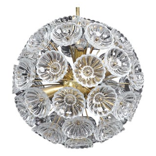 Mid-Century Modern Floral Glass and Brass Pendant, Germany, 1960s For Sale