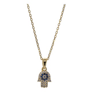 Minimalist Diamond Hamsa Hand Gold Lucky Necklace For Sale