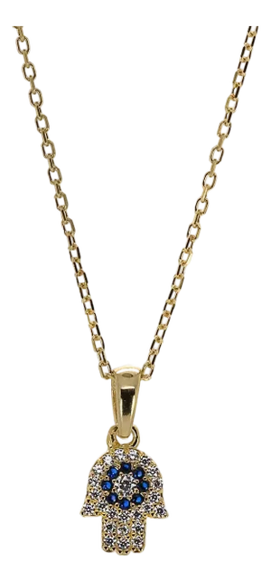Minimalist Diamond Hamsa Hand Gold Lucky Necklace