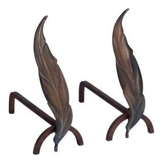 1950s Leaf Flame, Bronze, and Iron and Irons For Sale
