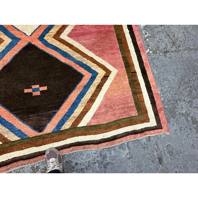 7ft × 8ft Hand-Knotted Geometric Wool Area Rug, Vintage For Sale - Image 10 of 12