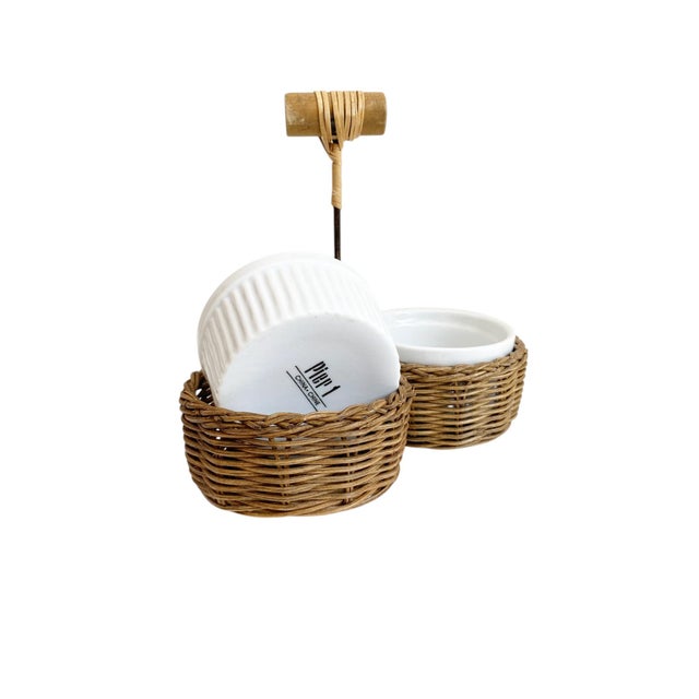 Woven Wicker Three Basket Condiment Sauce Basket 3 White Pier 1 Dipping Bowls For Sale - Image 4 of 5
