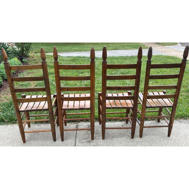 Early 1900s Ladderback and Slat Seat Dining Chairs, Set of 4 For Sale - Image 10 of 13