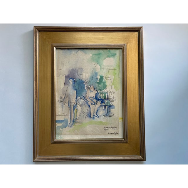 Contemporary 1970s Jacque Tatum Brunch Sunday Afternoon Laguna Watercolor Gouache For Sale - Image 3 of 7