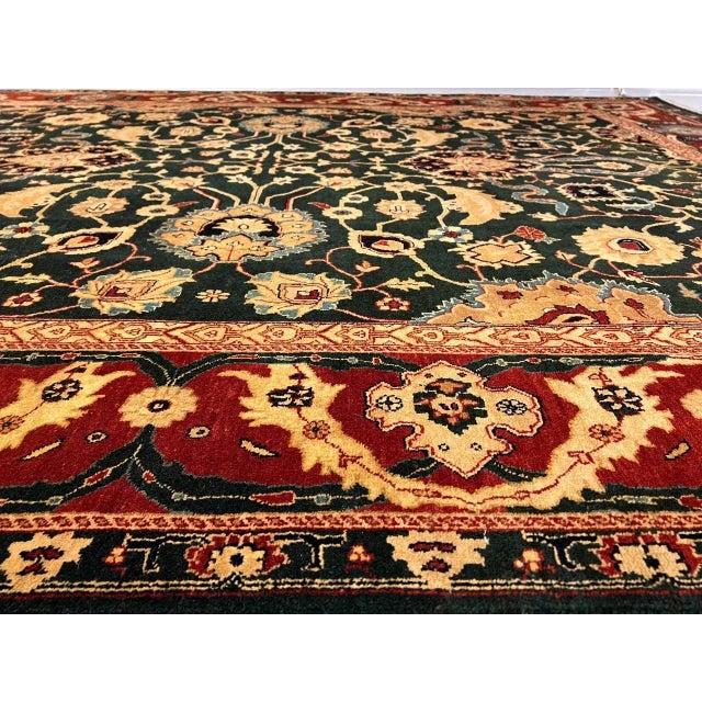 Dark Green 2020s Fine Hand Knotted Agra Rug For Sale - Image 8 of 10