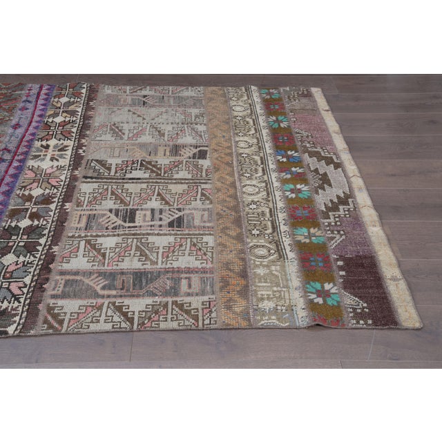 1970 Vintage Turkish Patchwork Rug - Handwoven Tribal Anatolian Carpet For Sale In San Francisco - Image 6 of 9