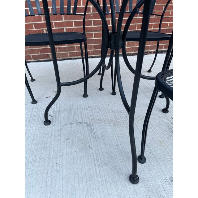 Vintage Wrought Iron Patio Garden Set 6 Chairs 54" Oval Table Minimalist For Sale - Image 10 of 17