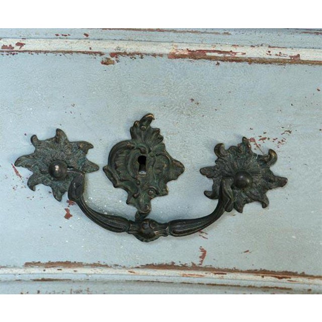 Beautiful blue painted 18th century five-drawer Regence commode with Original Hardware specific to Provence region.