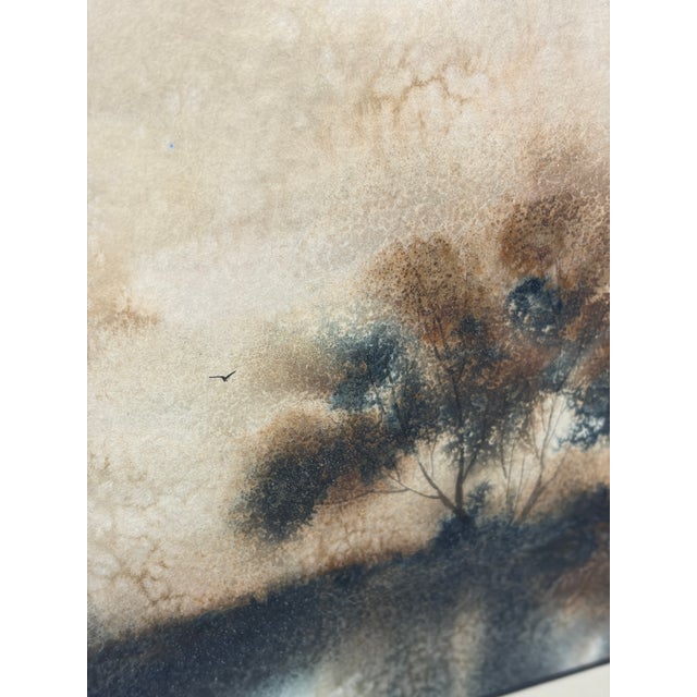 Wood Antique Mid-Century Modern Framed Watercolor Paintings by C. Winterle - a Pair For Sale - Image 7 of 11