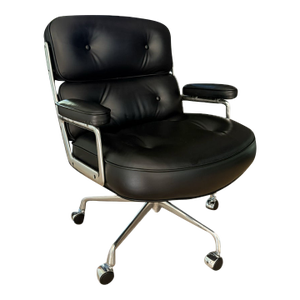 Herman Miller Eames Time Life Chair in Black Leather With Polished Chrome Base