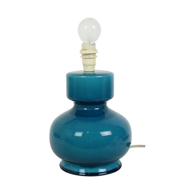 Italian Round Blue Ceramic Table Lamp, 1970s For Sale - Image 3 of 12