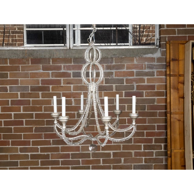 Metal Italian Vintage Crystal and Steel Six-Light Chandelier with Faceted Beads, Wired For Sale - Image 7 of 12