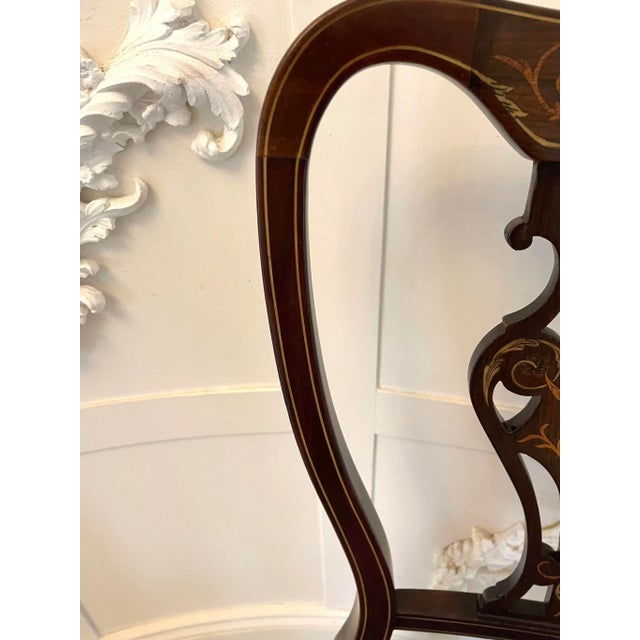 Textile Victorian Marquetry Inlaid Chairs, Set of 4 For Sale - Image 7 of 15