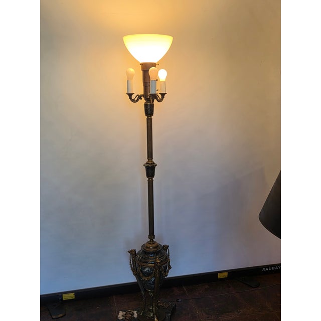 Stone French Empire Ostriches Neoclassical Napoleonic Floor Lamp Marble, Bronze and Metals For Sale - Image 7 of 17