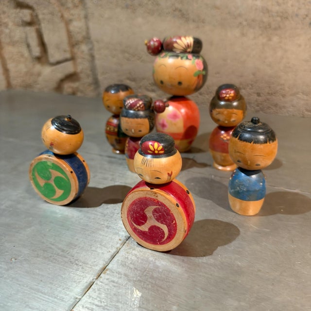 Group of Vintage Japanese Kokeshi Bobble Head Dolls Mid Century Japan For Sale - Image 4 of 17