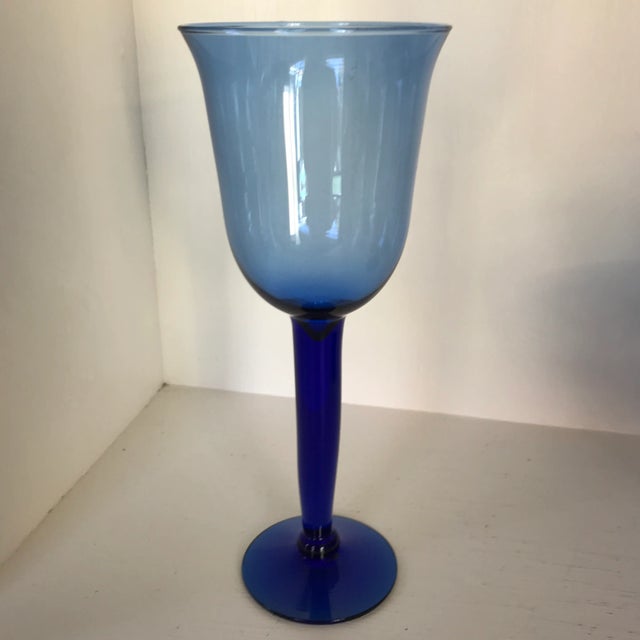 Blue Cobalt Blue Wine Glasses and Cobalt Blue Compote Glasses 4 Each - Set of 8 For Sale - Image 8 of 13
