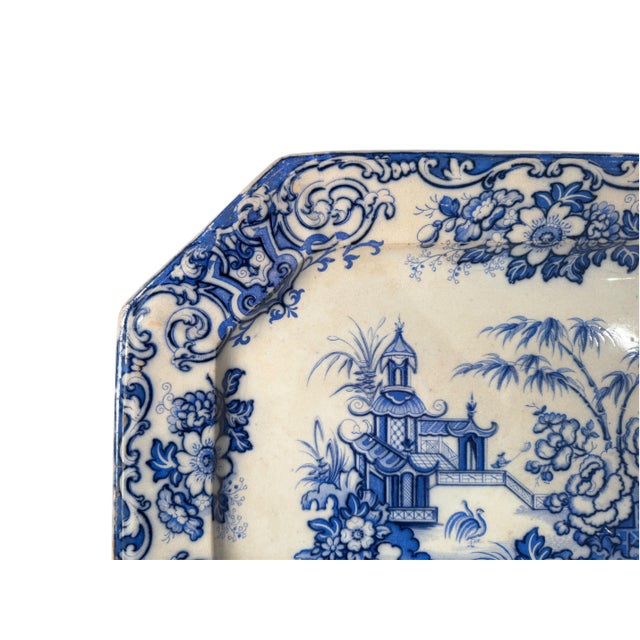 Chinoiserie Blue & White Platter “Thomas Walker” Simla Pattern Transferware For Sale - Image 3 of 7