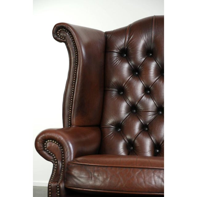 English Cowhide Chesterfield Wing Armchair For Sale - Image 9 of 13
