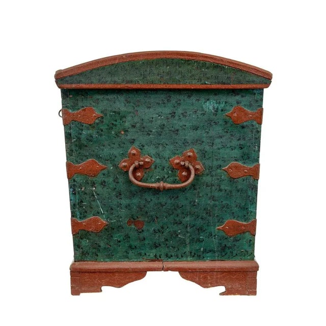 Green Mid-19th Century Swedish Hand Painted Oak Coffer For Sale - Image 8 of 10