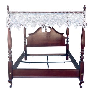 Vintage Thomasville Chippendale Style Solid Mahogany King Size Four Poster Canopy Bed For Sale