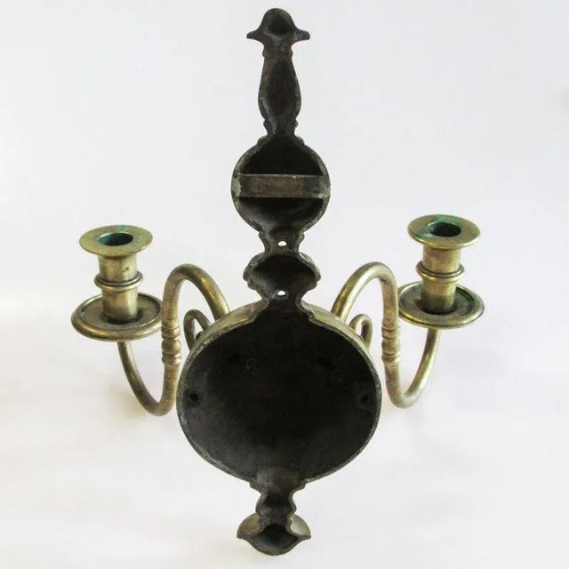 Vintage Gilt Metal Wall Sconces Two-Light Candlestick Holders - a Pair For Sale - Image 10 of 12