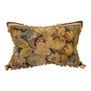 Vintage Pretty Aubusson Floral Decorative Pillow For Sale