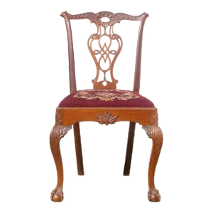 19th C. Antique English Chippendale Ball & Claw / Needlepoint Accent Chair