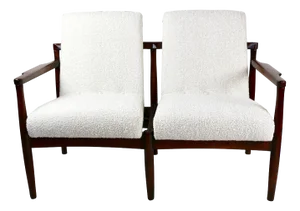Vintage Double Sofa Bench in Ivory Bouclé, 1970s
