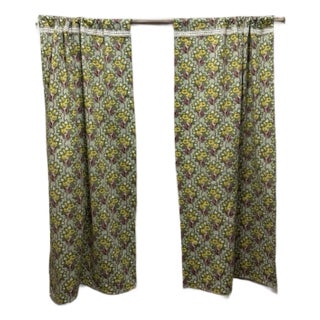 Green Floral Cafe Curtains 40x45 Length New Pack of 2 Panels For Sale