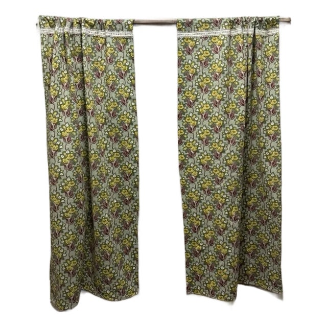 Green Floral Cafe Curtains 40x45 Length New Pack of 2 Panels For Sale