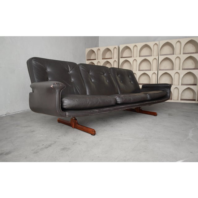 Mid Century Danish Brown Leather & Rosewood Swivel Lounge Chair For Sale - Image 11 of 11
