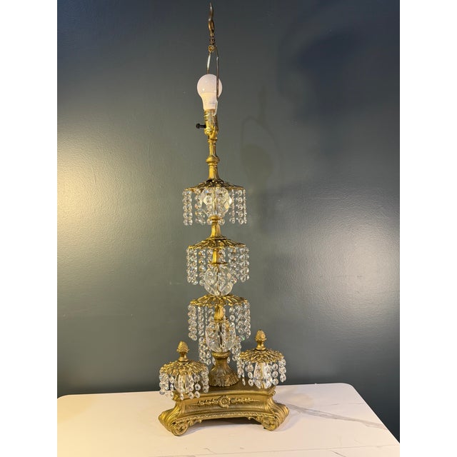 1968 Loevsky & Loevsky Hollywood Regency Vintage Crystal Table Lamps With New Shades — A Pair For Sale - Image 10 of 18