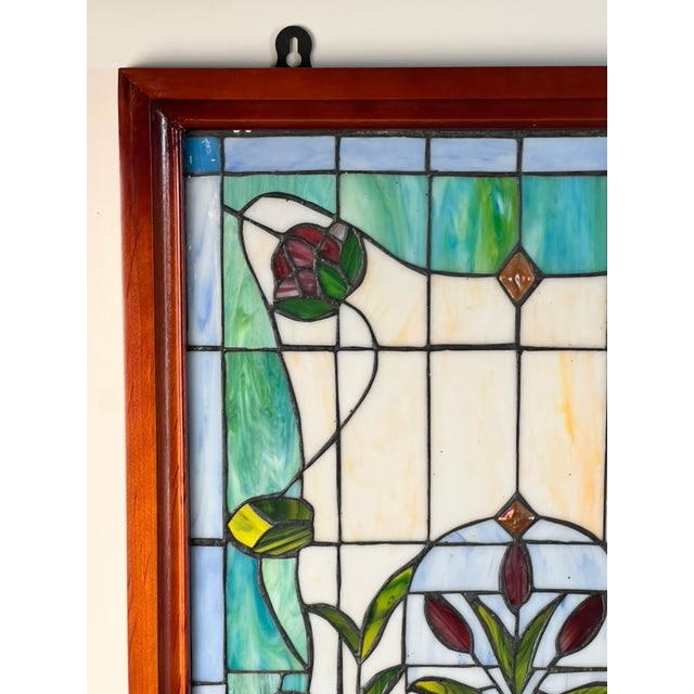 Early 21st Century Vintage Stained Glass Wall Hanging 32x20 For Sale - Image 5 of 9