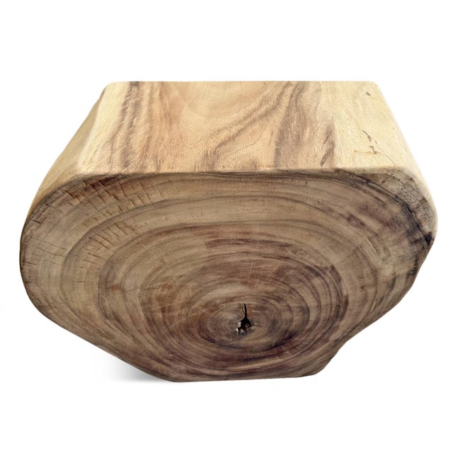 Beautiful organic monkey pod / suar wood side table. Natural freeform shape with center hole that has been sanded smooth...